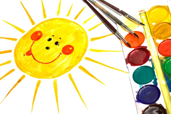 Child's Painting of smiling sun — Stock Photo, Image