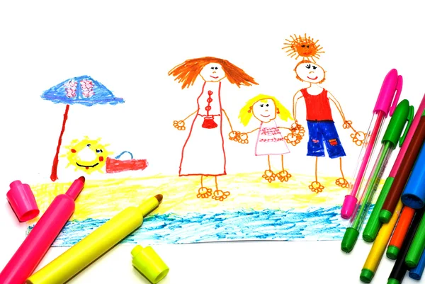 Desenho da criança de família feliz — Fotografia de Stock