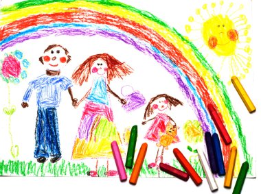 Child's Drawing of happy family clipart