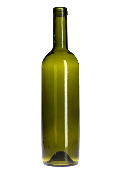 Prázdná láhev vína zelená na bílém pozadí — Stock fotografie
