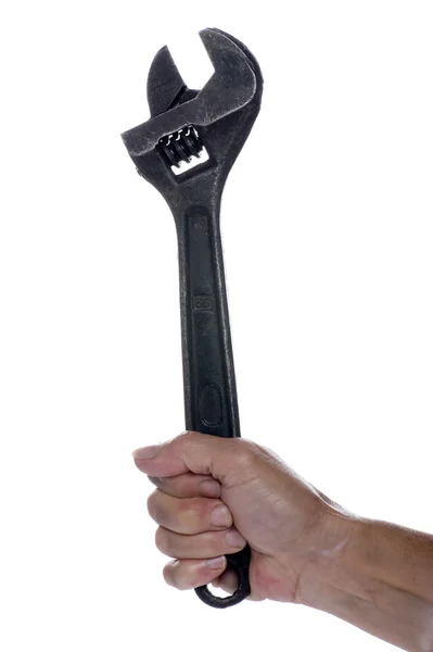 Adjustable spanner in hand isolated — Stock Photo, Image