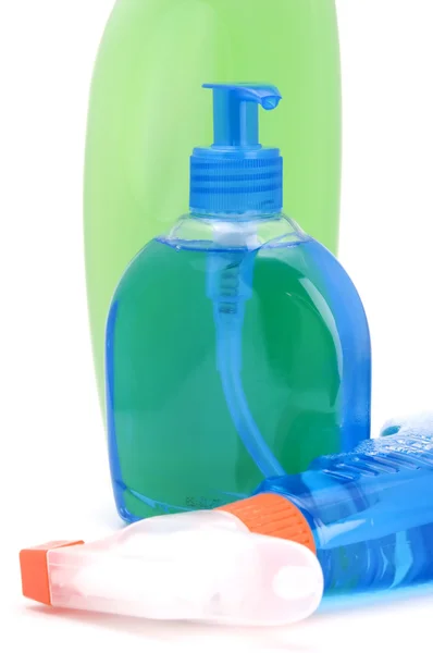 Bottiglia con sapone liquido primo piano — Foto Stock