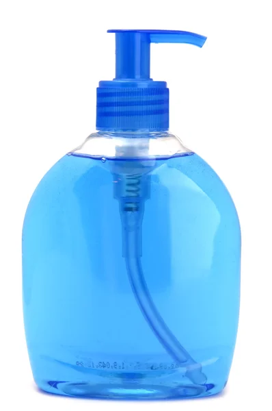 Botella con jabón líquido sobre blanco —  Fotos de Stock