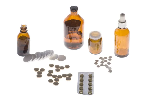 Медицинская бутылка с таблетками — стоковое фото