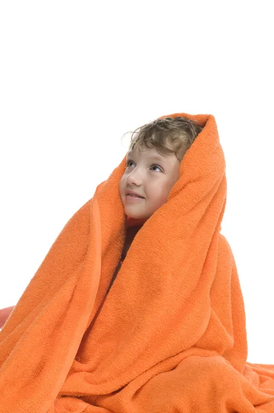 Boy in bath towel on white — Stock Photo, Image