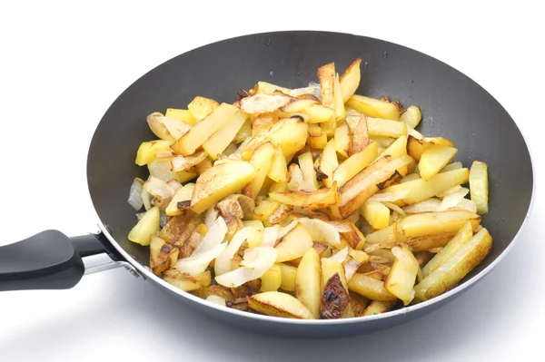 Fried cutting potatoes in griddle — Stock Photo, Image