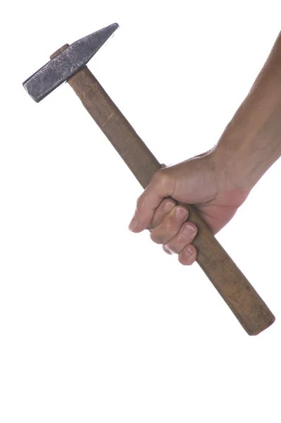 Hammer i hånden på hvit – stockfoto