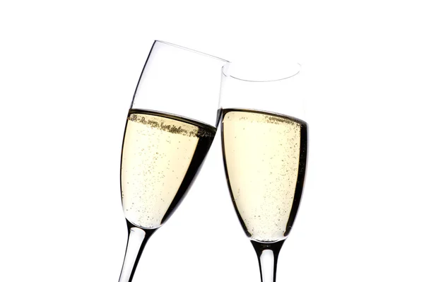Two glasses champagne on white close up — Stock Photo, Image