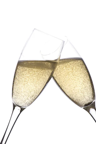 Дві склянки шампанського на білому — стокове фото