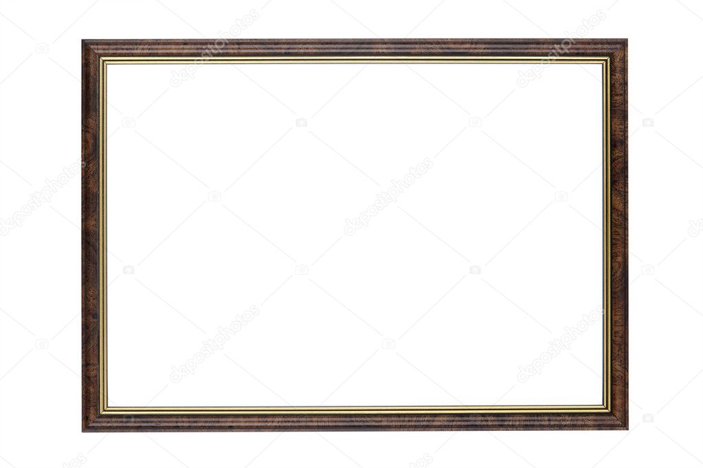 Wooden picture frame on white