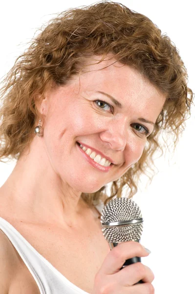 Žena s mikrofonem — Stock fotografie