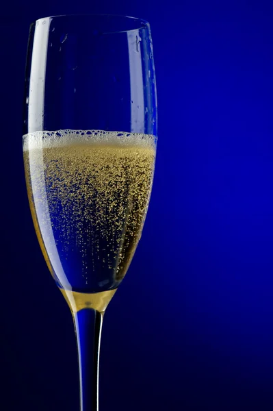 Mavi makro üzerinde şampanya bardağı — Stok fotoğraf