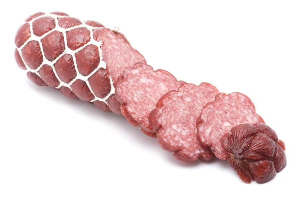 Cut sausage on white background — Stock Photo, Image