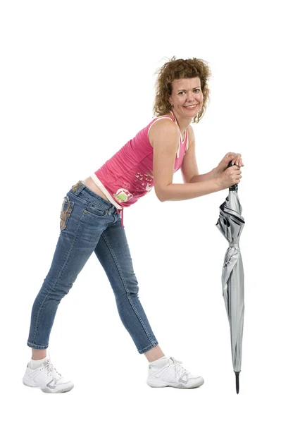 クローズ アップ グレー傘を持つ女性 — ストック写真
