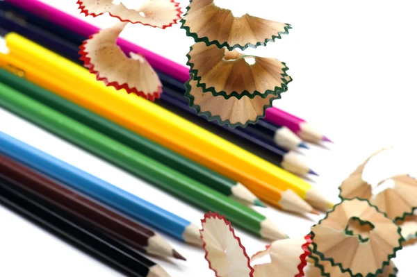 Ceruza és forgács makró — Stock Fotó