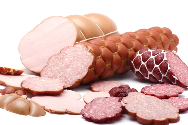 Cutting sausage closeup — Stock Photo, Image