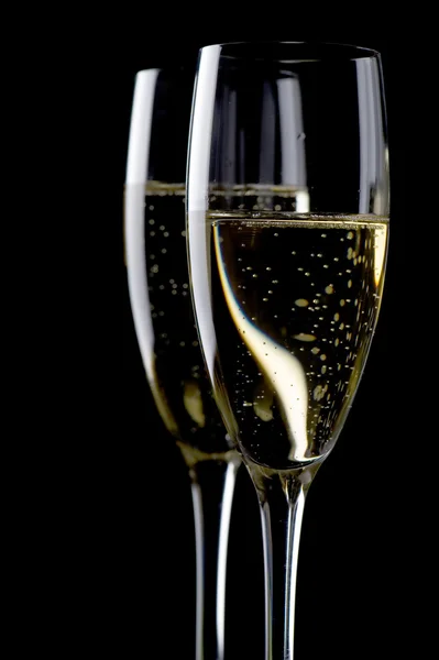 Two glasses champagne on black close up — Stock Photo, Image