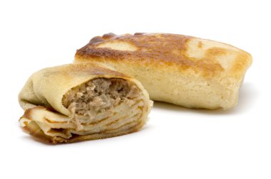 Pancake with meat on white clipart