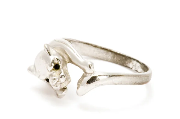 Zilveren ring met leeuw — Stockfoto