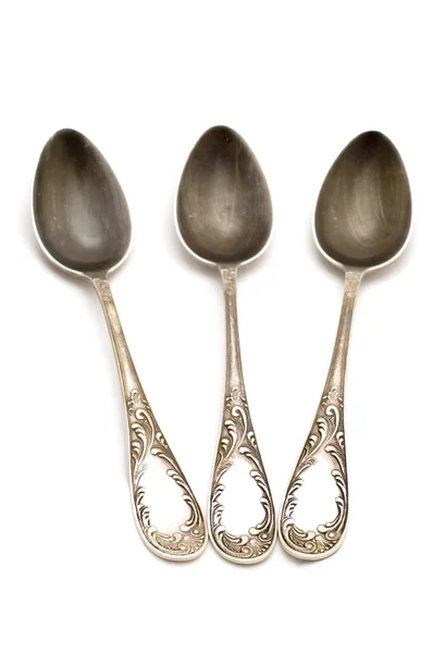 Tre cucchiai d'argento — Foto Stock