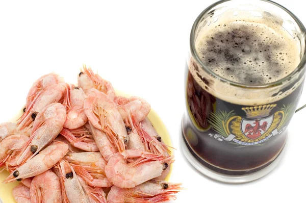 Cerveja com camarão — Fotografia de Stock