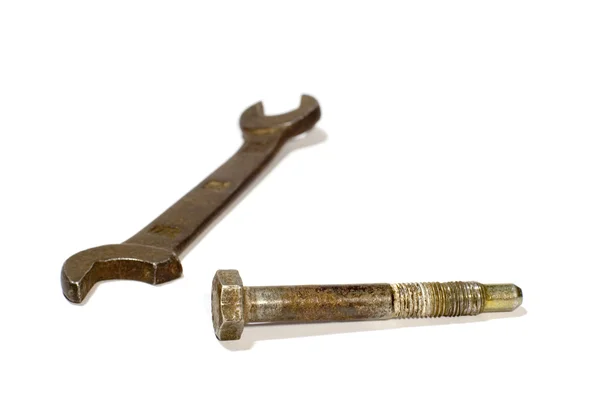 Parafuso e chave inglesa — Fotografia de Stock