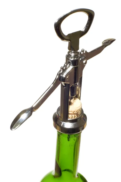 Corkscrew with bottle — Stock Photo, Image