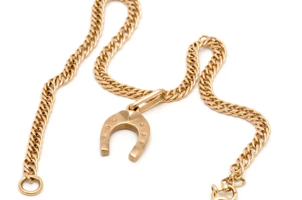 Gold chain with horseshoe — Stock Photo, Image