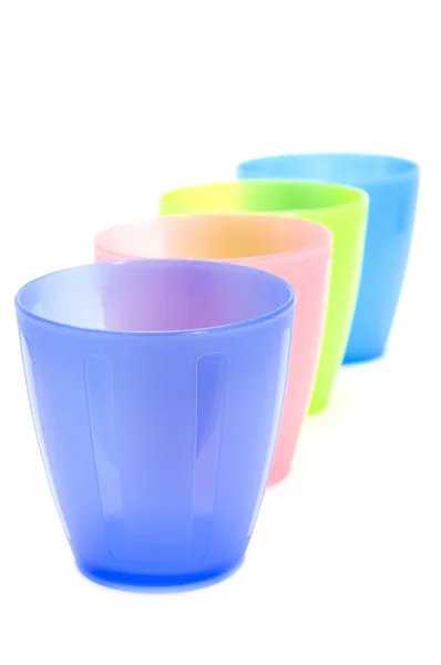 Color vasos de plástico de primer plano — Foto de Stock