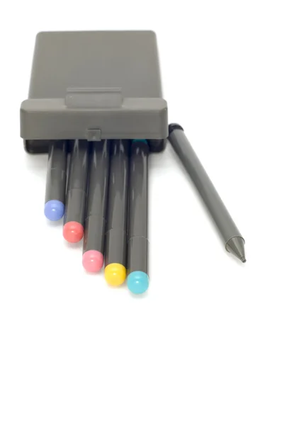 Penna a punta morbida colorata in scatola — Foto Stock