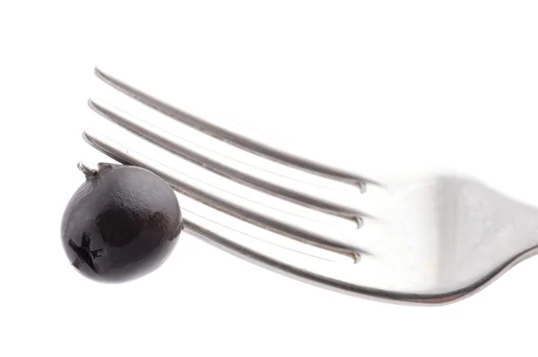 Fork with black olive — Stock Photo, Image