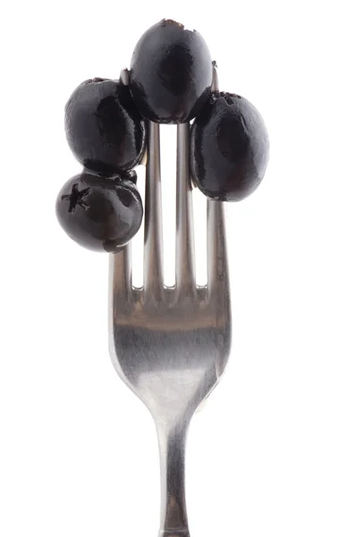 Fork with olive close up — Stock Photo, Image