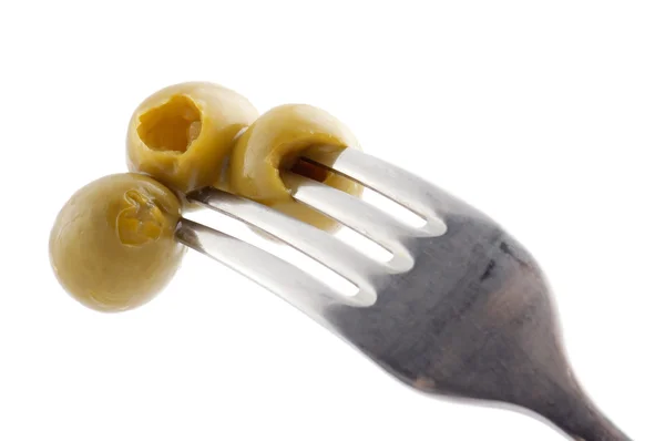 Fork with olive closeup — Stock Photo, Image
