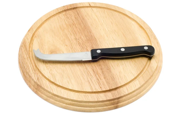Knife for cheese on board — Stock Photo, Image