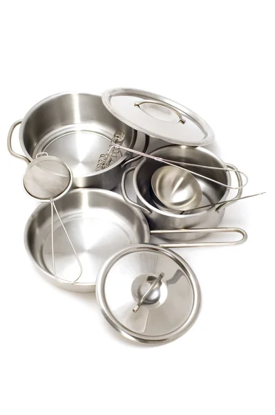Kovové kuchyňské nádobí closeup — Stock fotografie