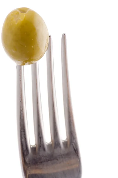 Olive green on fork — Stock Photo, Image