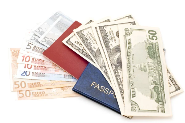 Passaporto con denaro — Foto Stock