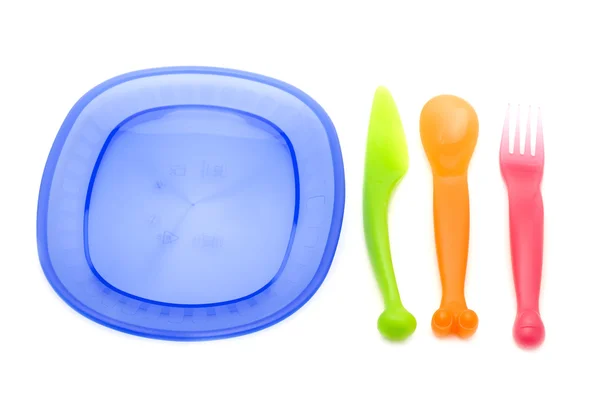 Комплект пластиковой посуды — стоковое фото