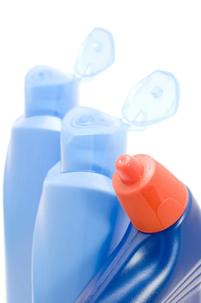 Tre blå flaska närbild — Stockfoto