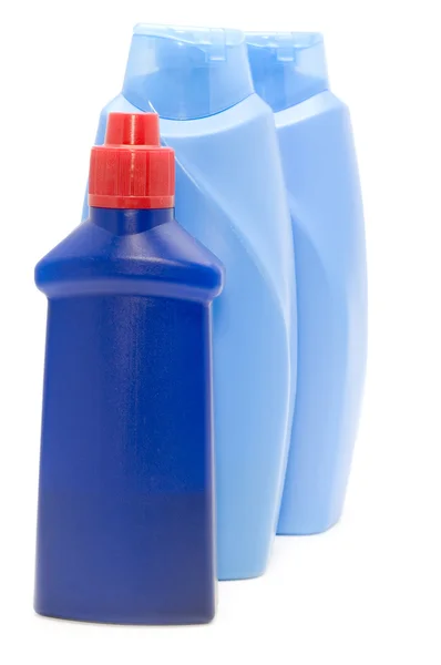Tres botellas azules macro — Foto de Stock
