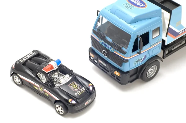 Ciężarówki i policji samochód makro — Zdjęcie stockowe