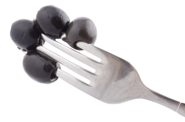 Black olive on fork — Stock Photo, Image