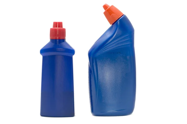 Синя пластикова пляшка крупним планом — стокове фото
