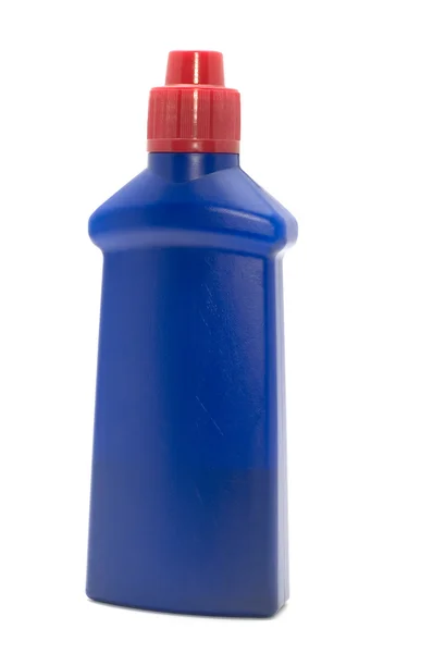 Bottiglia di plastica blu primo piano — Foto Stock