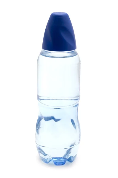 Blauwe plastic fles op wit — Stockfoto