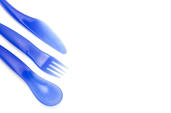 蓝色塑料餐具 — 图库照片
