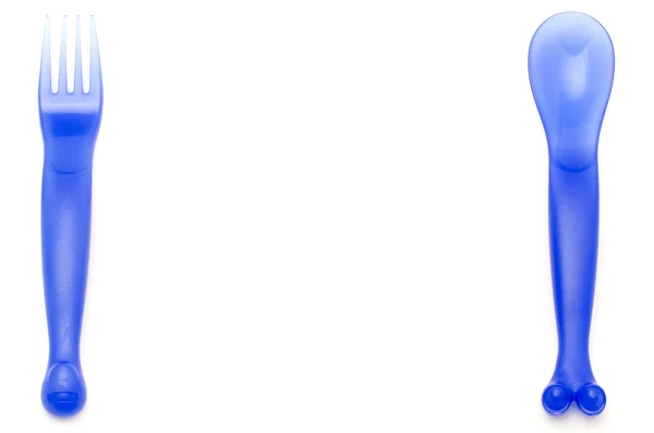 Blauer Löffel mit Gabel — Stockfoto