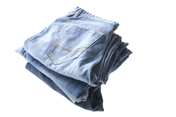 Modré džíny na bílém pozadí — Stock fotografie