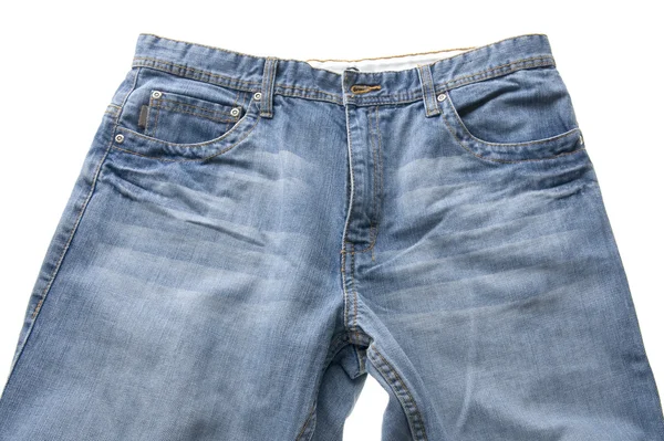 Modré džíny na bílém pozadí — Stock fotografie