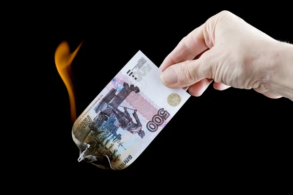 Branden van papiergeld close-up — Stockfoto